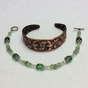 FINAL SALE PRICE Stamped Copper Cuff and Hand Beaded Bracelet x 2
